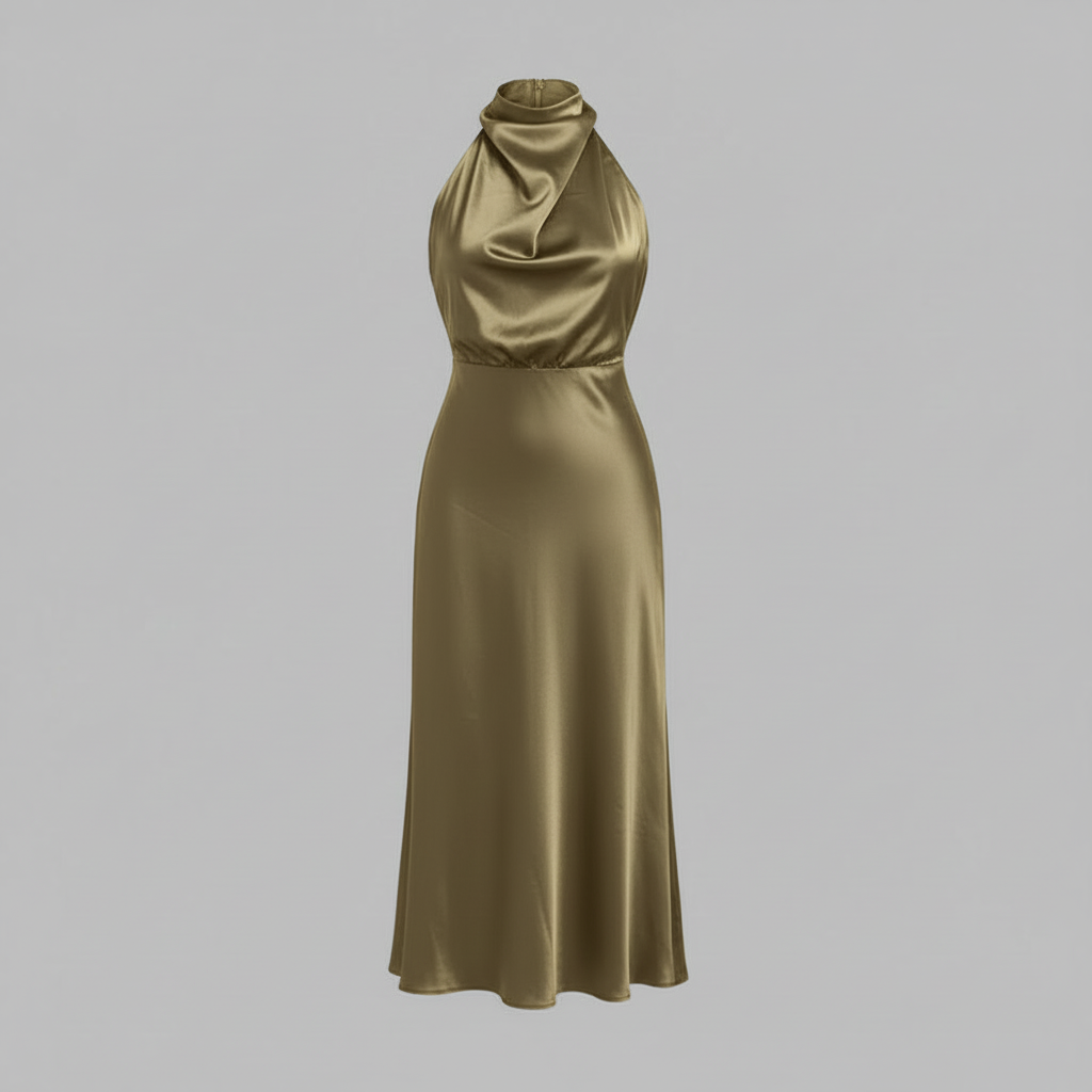 Halter Evening Dress | Formal Wedding Guest Midi Gown
