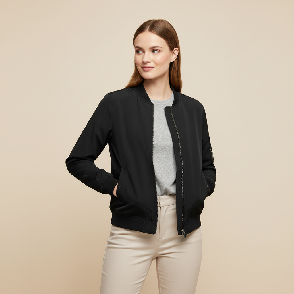 Women's Short Bomber Jacket | Stylish Zippered Outerwear