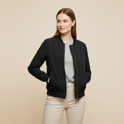 Women's Short Bomber Jacket | Stylish Zippered Outerwear