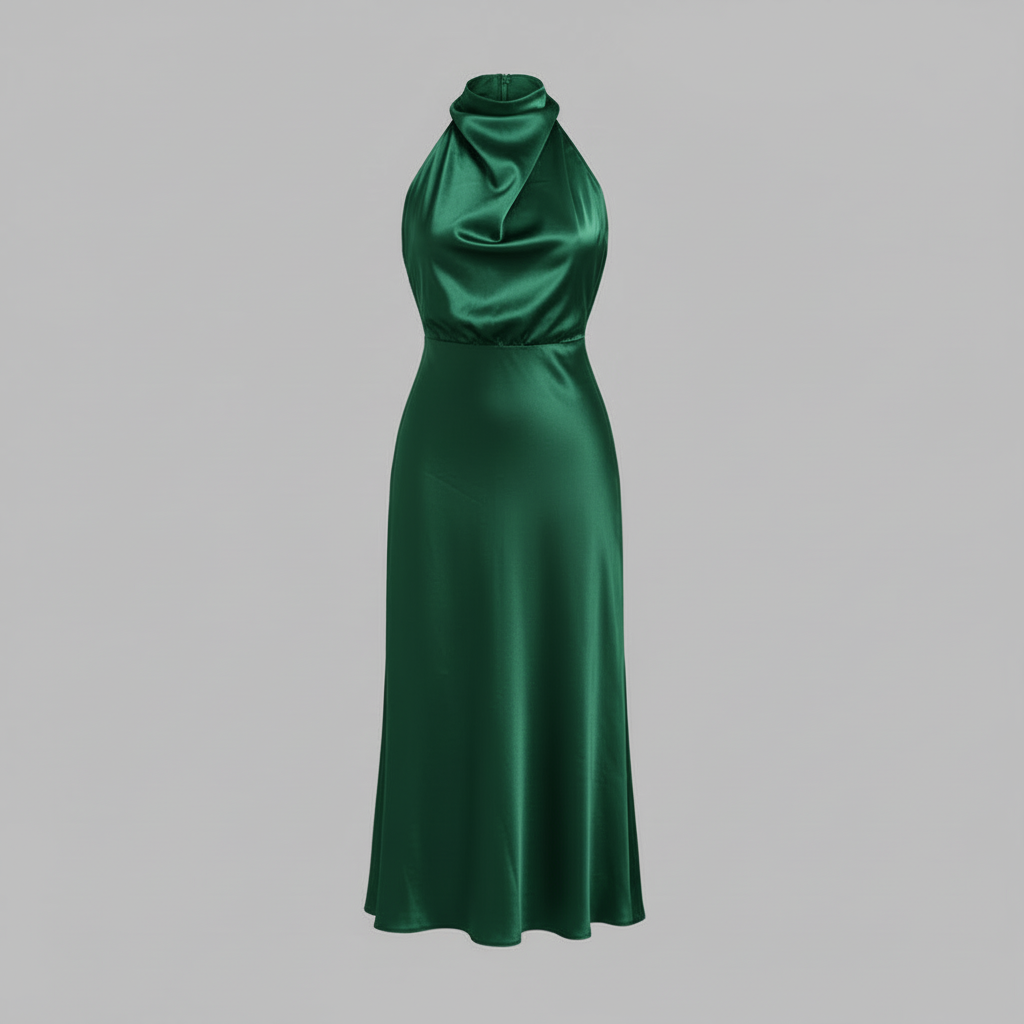 Halter Evening Dress | Formal Wedding Guest Midi Gown