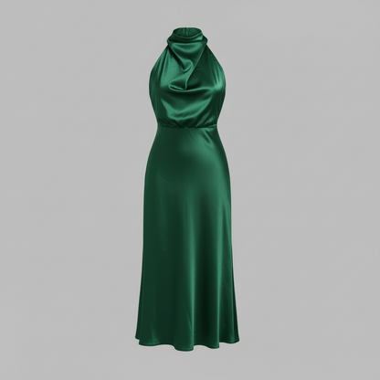 Halter Evening Dress | Formal Wedding Guest Midi Gown