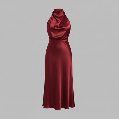 Halter Evening Dress | Formal Wedding Guest Midi Gown