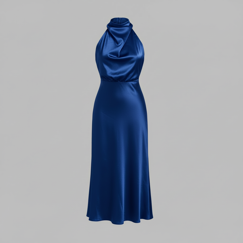 Halter Evening Dress | Formal Wedding Guest Midi Gown