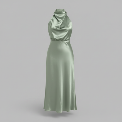 Halter Evening Dress | Formal Wedding Guest Midi Gown