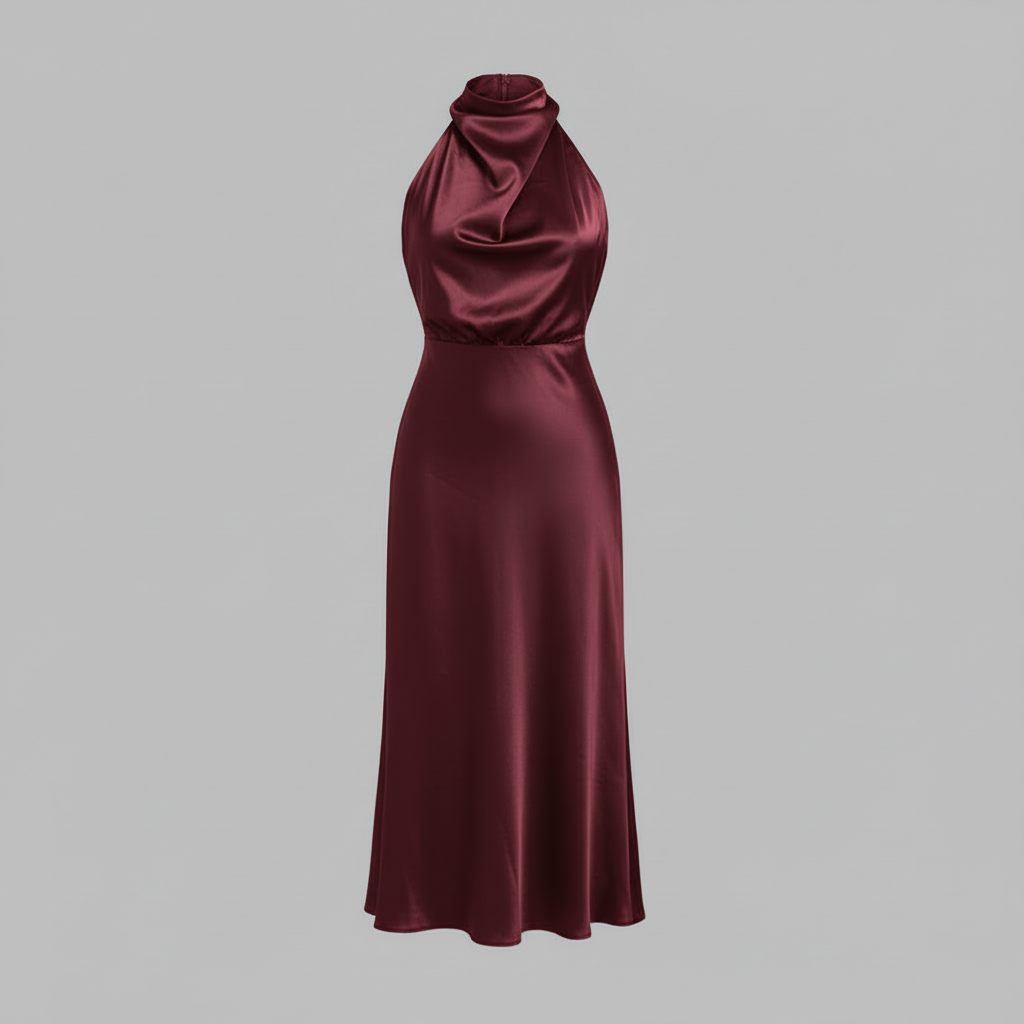 Halter Evening Dress | Formal Wedding Guest Midi Gown