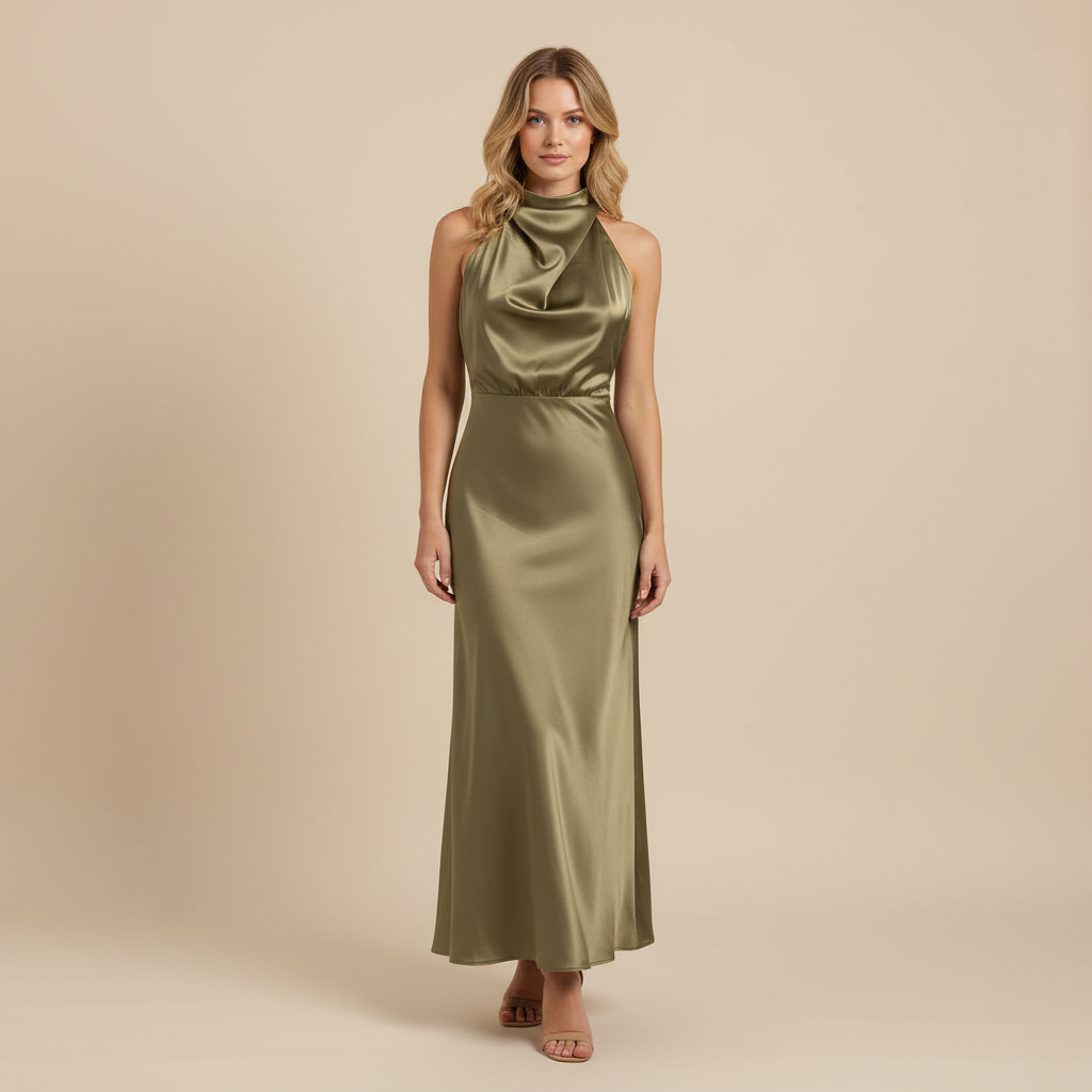 Halter Evening Dress | Formal Wedding Guest Midi Gown