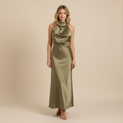 Halter Evening Dress | Formal Wedding Guest Midi Gown
