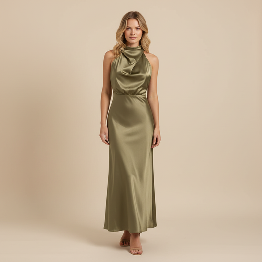 Halter Evening Dress | Formal Wedding Guest Midi Gown