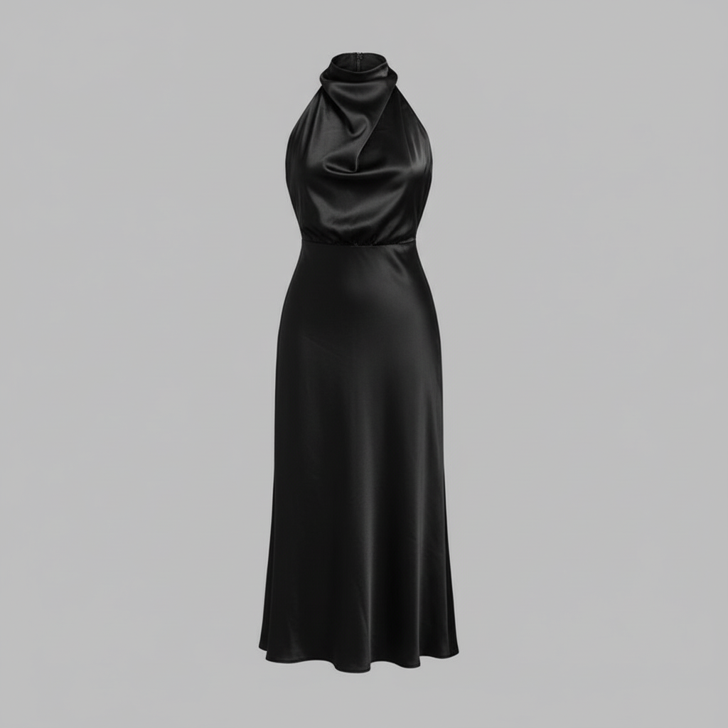 Halter Evening Dress | Formal Wedding Guest Midi Gown