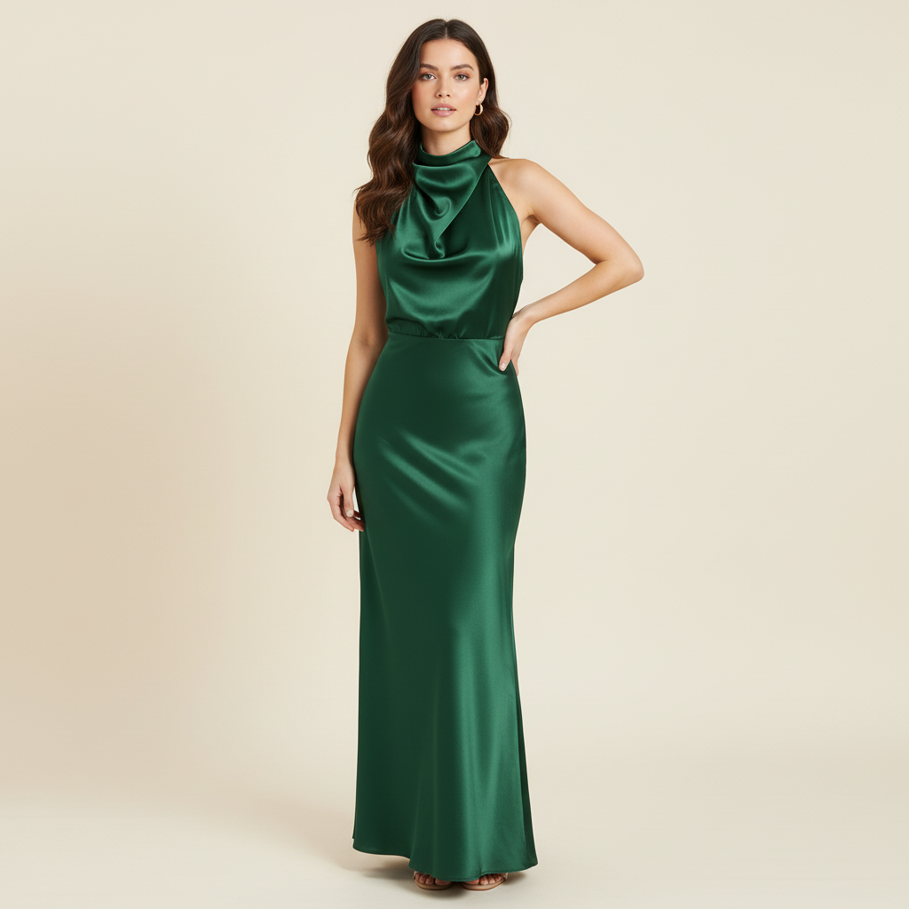Halter Evening Dress | Formal Wedding Guest Midi Gown