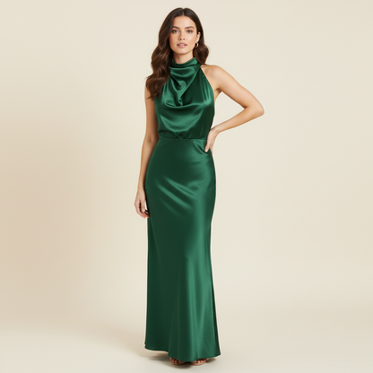 Halter Evening Dress | Formal Wedding Guest Midi Gown