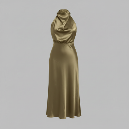 Halter Evening Dress | Formal Wedding Guest Midi Gown