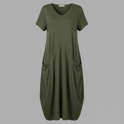 Loose Fitting Summer Midi Dress | Women's Dress with Pockets