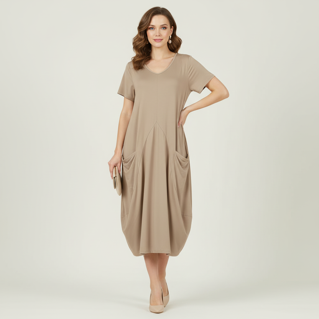 Loose Fitting Summer Midi Dress | Women's Dress with Pockets