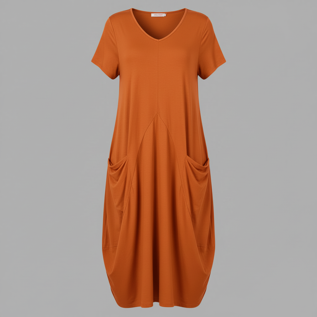 Loose Fitting Summer Midi Dress | Women's Dress with Pockets