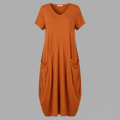 Loose Fitting Summer Midi Dress | Women's Dress with Pockets