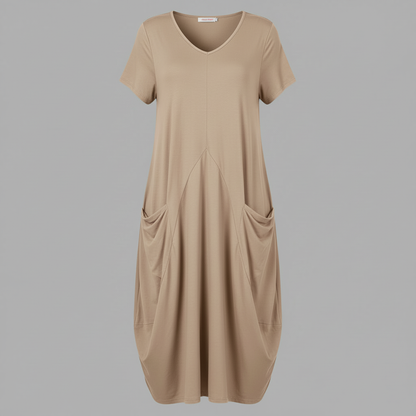 Loose Fitting Summer Midi Dress | Women's Dress with Pockets