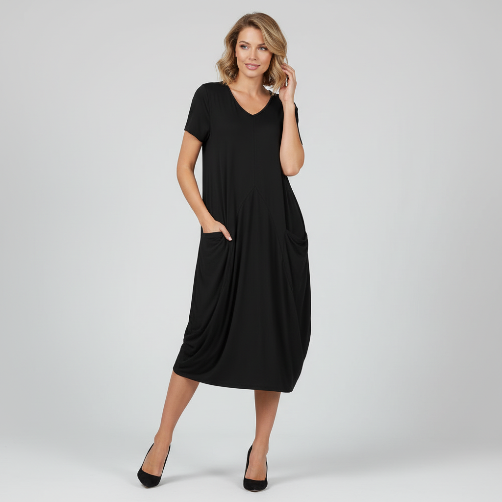 Loose Fitting Summer Midi Dress | Women's Dress with Pockets