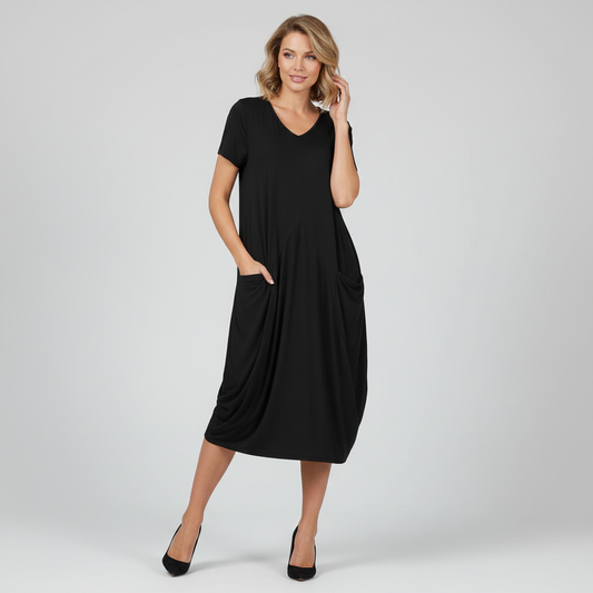 Loose Fitting Summer Midi Dress | Women's Dress with Pockets