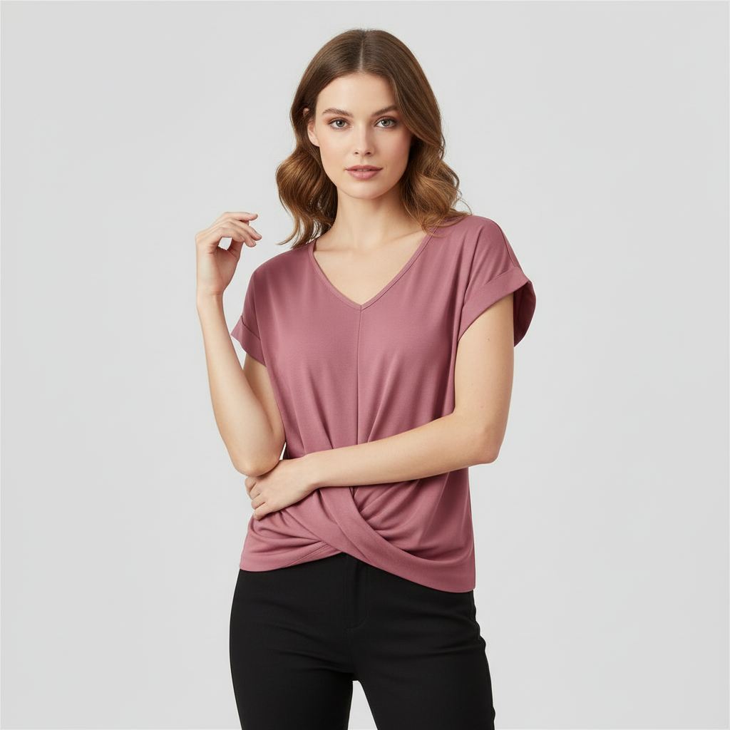 V-Neck Twist Top | Women's Blouse for Summer Casual Wear