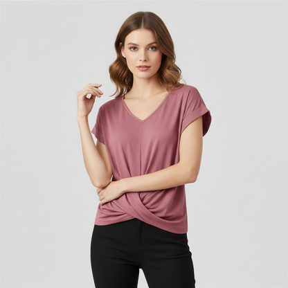 V-Neck Twist Top | Women's Blouse for Summer Casual Wear