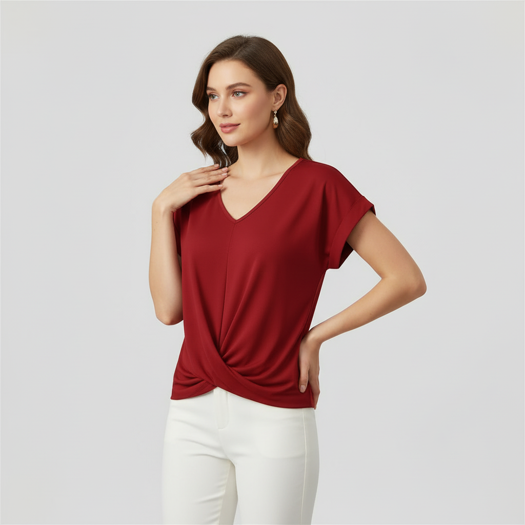 V-Neck Twist Top | Women's Blouse for Summer Casual Wear